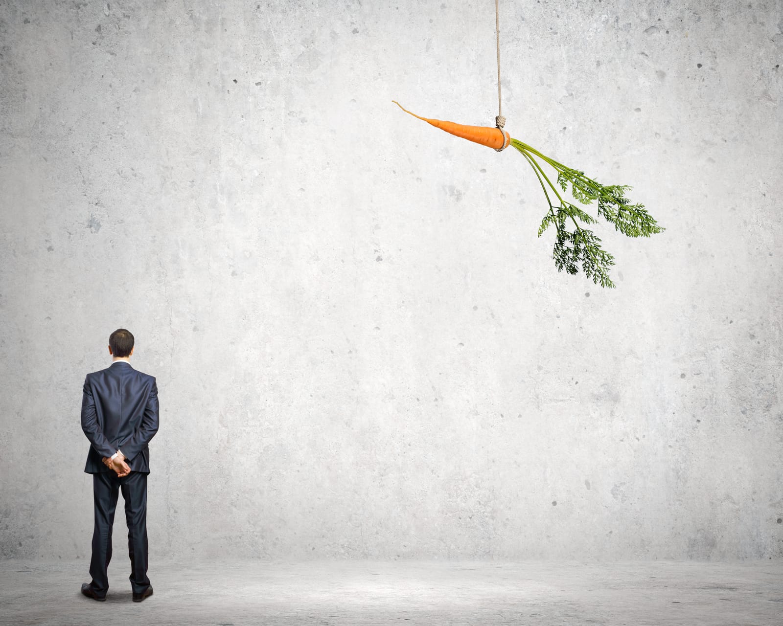 Businessman chased by a dangling carrot